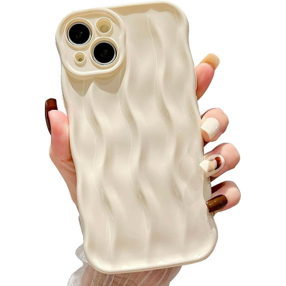 Water Ripple Pattern Case for iPhone 13 Soft TPU Shockproof Camera Protective Back Cover for Women Girl Curly Wave Frame Phone Case for iPhone 13 6.1 Inch White