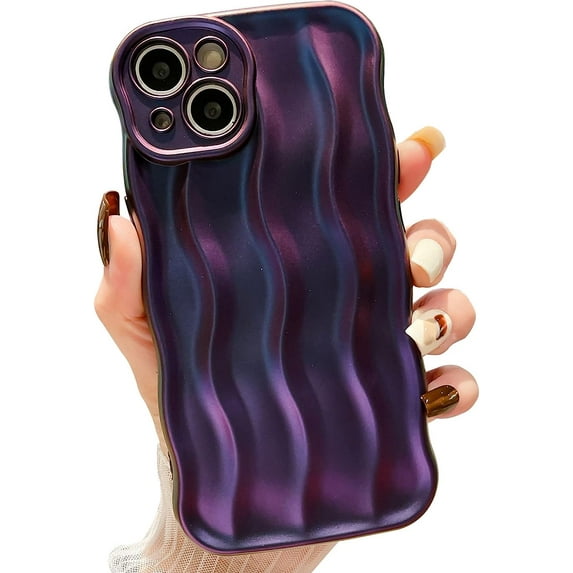 Water Ripple Pattern Case for iPhone 13 Soft TPU Shockproof Camera Protective Back Cover for Women Girl Curly Wave Frame Phone Case for iPhone 13 6.1 Inch Purple