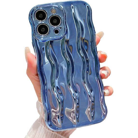 Water Ripple Pattern Case for iPhone 14 Pro Max Soft TPU Shockproof Camera Protective Back Cover for Women Girl Curly Wave Frame Phone Case for iPhone 14 Pro Max 6.7 Inch Light Blue