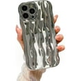 thumbnail image 1 of Water Ripple Pattern Case for iPhone 14 Pro Max Soft TPU Shockproof Camera Protective Back Cover for Women Girl Curly Wave Frame Phone Case for iPhone 14 Pro Max 6.7 Inch Silver, 1 of 7