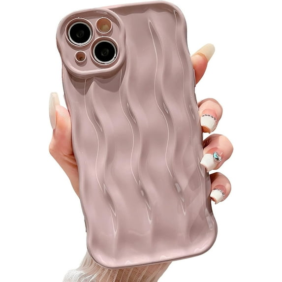 Water Ripple Pattern Case for iPhone 14 Soft TPU Shockproof Camera Protective Back Cover for Women Girl Curly Wave Frame Phone Case for iPhone 14 6.1 Inch Pink