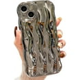 thumbnail image 1 of Water Ripple Pattern Case for iPhone 14 Soft TPU Shockproof Camera Protective Back Cover for Women Girl Curly Wave Frame Phone Case for iPhone 14 6.1 Inch Silver, 1 of 12
