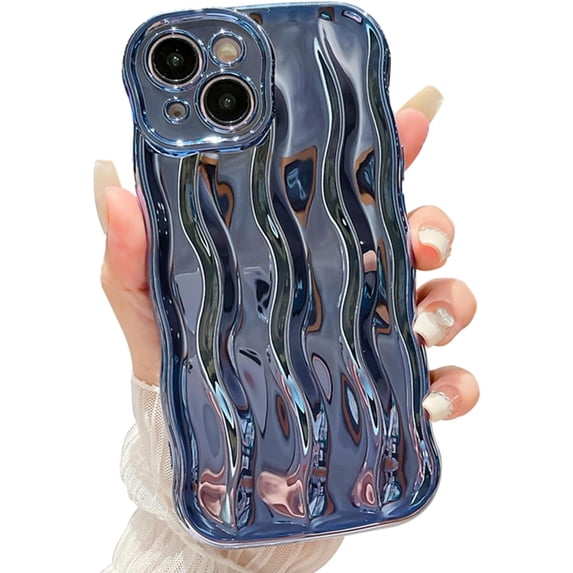 Water Ripple Pattern Case for iPhone 15 Soft TPU Shockproof Camera Protective Back Cover for Women Girl Curly Wave Frame Phone Case for iPhone 15 6.1 Inch Light Blue