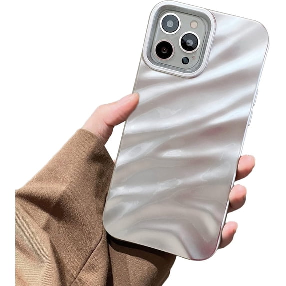 Water Ripple Pattern Compatible for iPhone 13 / iPhone 14 Phone Case,Cute Luxury Wave Shape Case for Women & Men, Soft TPU Shockproof Protective Cover for iPhone 13 / iPhone 14 6.1''-Silver