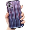 thumbnail image 1 of Water Ripple Pattern Curly Phone Case for iPhone 12 6.1 inch, Stylish Wave Frame Soft Case 3D Water Ripple Protective Cover Shockproof Case for Women Girls Slim Case - Gradient Purple, 1 of 13
