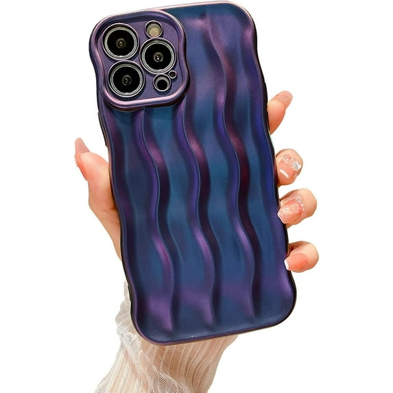 Water Ripple Pattern Curly Phone Case for iPhone 12 Pro Max 6.7 inch, Stylish Wave Frame Soft Case 3D Water Ripple Protective Cover Shockproof Case for Women Girls Slim Case - Gradient Purple