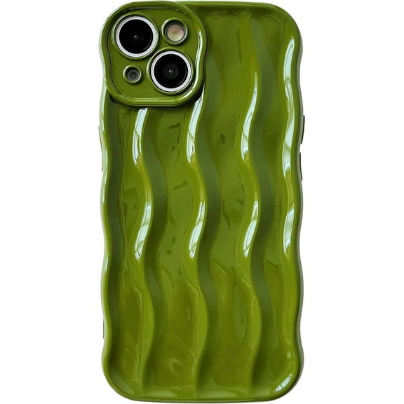 Water Ripple Pattern Curly Wave Frame Soft Compatible with iPhone Case (Green,iPhone 12)