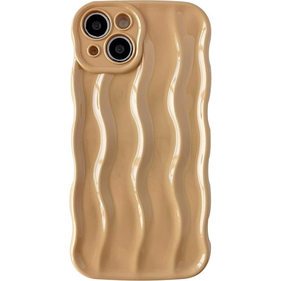 Water Ripple Pattern Curly Wave Frame Soft Compatible with iPhone Case (Khaki,iPhone 12)
