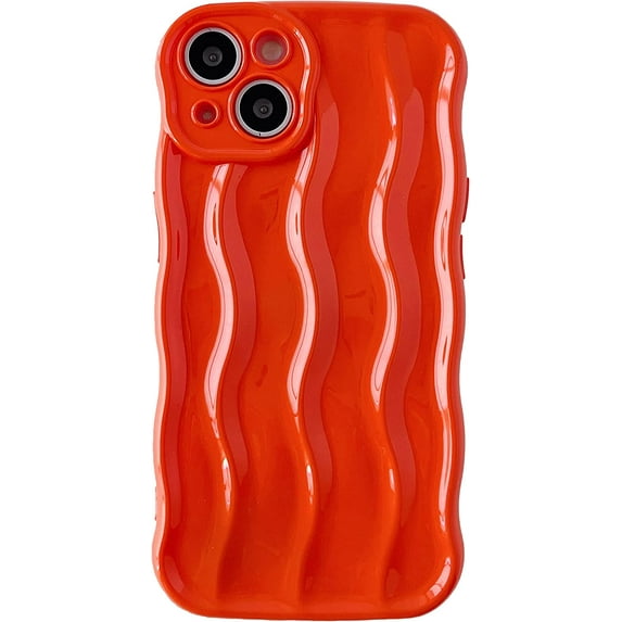 Water Ripple Pattern Curly Wave Frame Soft Compatible with iPhone Case (LRed,iPhone 13)