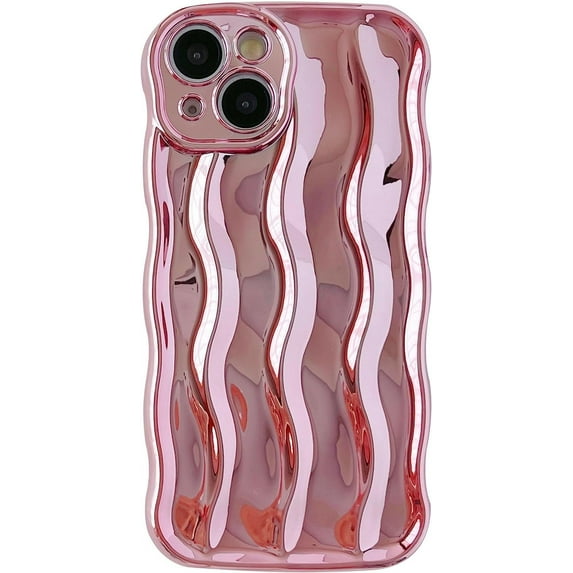 Water Ripple Pattern Curly Wave Frame Soft Compatible with iPhone Case (Light Pink,iPhone 12)