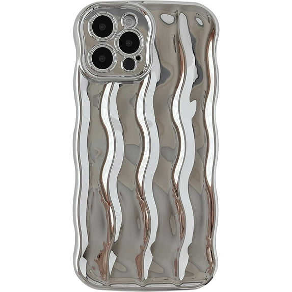 Water Ripple Pattern Curly Wave Frame Soft Compatible with iPhone Case (Silver,iPhone 12 Pro Max)