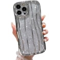 thumbnail image 1 of Water Ripple Pattern Glitter Case for iPhone 13 Pro Max, Luxury Electroplated Curly Wave Frame Bling Phone Case for iPhone 13 Pro Max, Soft TPU Protective case for Women Girls, Silver, 1 of 13