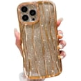 thumbnail image 1 of Water Ripple Pattern Glitter Case for iPhone 14 Pro Max, Luxury Electroplated Curly Wave Frame Bling Phone Case for iPhone 14 Pro Max, Soft TPU Protective case for Women Girls, Gold, 1 of 12