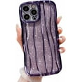 thumbnail image 1 of Water Ripple Pattern Glitter Case for iPhone 14 Pro Max, Luxury Electroplated Curly Wave Frame Bling Phone Case for iPhone 14 Pro Max, Soft TPU Protective case for Women Girls, Purple, 1 of 13