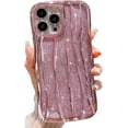 thumbnail image 1 of Water Ripple Pattern Glitter Case for iPhone 14 Pro Max, Luxury Electroplated Curly Wave Frame Bling Phone Case for iPhone 14 Pro Max, Soft TPU Protective case for Women Girls, Pink, 1 of 13