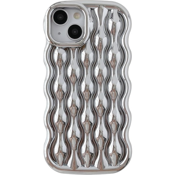Water Ripple Pattern Wave Frame Soft Compatible with iPhone Case (Light Silver,iPhone 14 Pro)