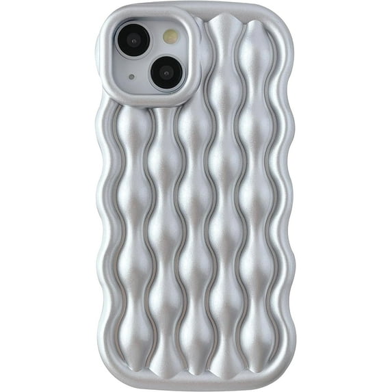 Water Ripple Pattern Wave Frame Soft Compatible with iPhone Case (Silver,iPhone 14)