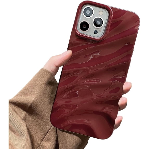 Water Ripple Pattern for iPhone 12 Pro Max Phone Case,Cute Luxury Wave Shape Case for Women & Men, Soft TPU Shockproof Protective Cover for iPhone 12 Pro Max-Burgundy