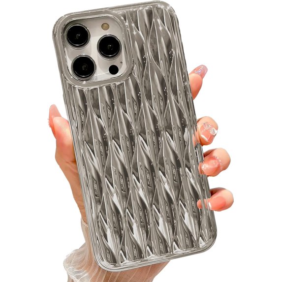 Water Ripple Plating Case for iPhone 14 Pro Max Soft TPU Shockproof Camera Protective Back Cover for Women Girl Glossy Water Wave Phone Case for iPhone 14 Pro Max 6.7 Inch Silver