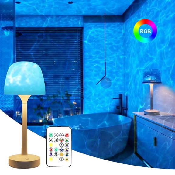 Water Ripple Projection Shower Lamp, Wireless RGB Ambient Mood Light with Remote, 16 Color Changing for Bathroom, Shower, Bedroom, Living Room