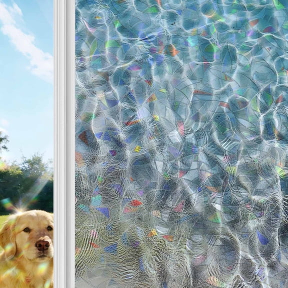 Water Ripple Rainbow Window Privacy Film, Ocean Art Realistic Sea Sand Stained Glass Window Film, Sun Blocking Glass Clings Static Cling Non Adhesive Door Stickers 19.6 x 39.3 Inches