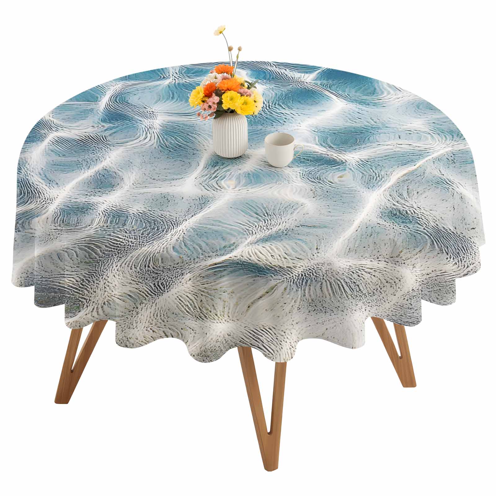 Round Ripple Cloth Water Ripple Round Tablecloth 60 inches Summer Ocean Beach Sand Seabed ...