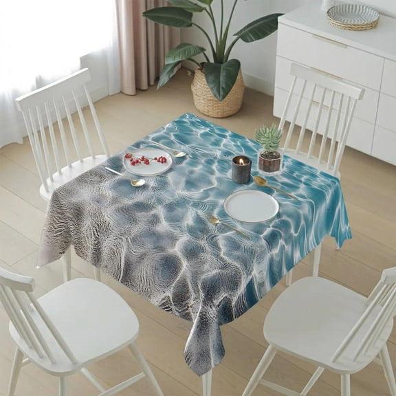 Water Ripple Seaside Beach Table Cloth 54x54in, Waterproof Square Tablecloth Wipeable Tablecloths Summer Ocean Theme Table Covers for Dining Tables Party Indoor Outdoor