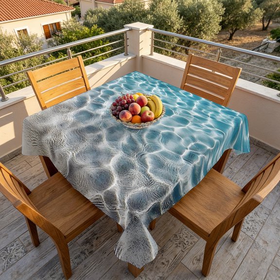 Water Ripple Seaside Beach Table Cloth 60x60in, Waterproof Square Tablecloth Wipeable Tablecloths Summer Ocean Theme Table Covers for Dining Tables Party Indoor Outdoor