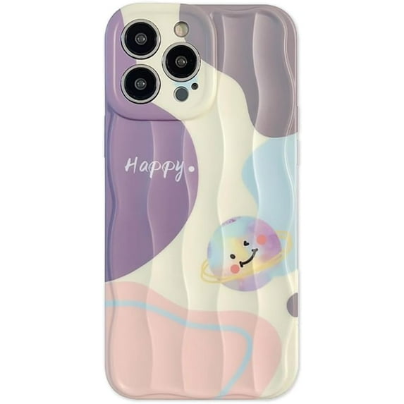 Water Ripple Shape Contrast Color Cartoon Planet Soft for iPhone Case (Purple,iPhone 15)