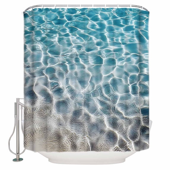Water Ripple Shower Curtain, 36" x 72", Ocean Art Realistic Sea Sand Waterproof Bathroom Curtain Washable Shower Curtain Set with 12 Hooks