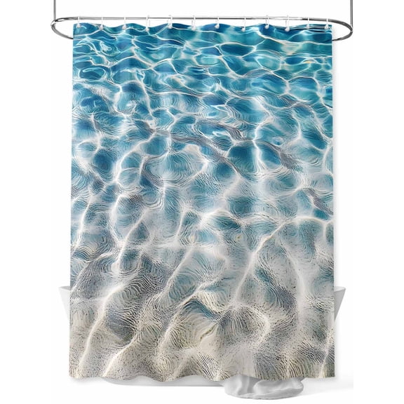Water Ripple Shower Curtain, Summer Ocean Beach Sand Seabed Waterproof Shower Curtain Set with 12 Hooks Lightweight Washable Fabric Shower Curtains for Bathroom 72x72 Inches