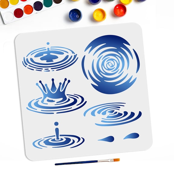 Water Ripple Splash Stencils 11.811.8inch Water Drops Painting Stencils with Paint Brush Water Vortex Theme Drawing Template