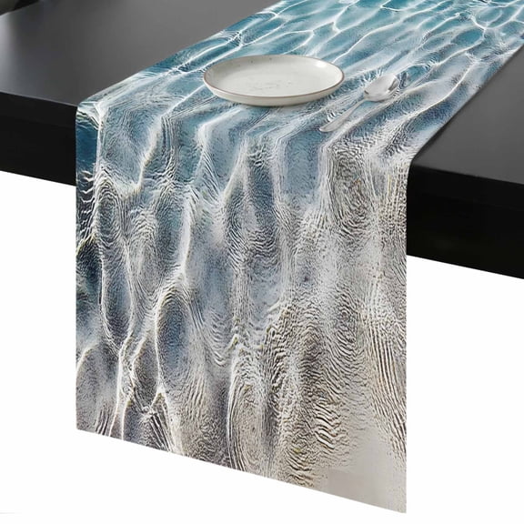 Water Ripple Table Runner 13x48 Inch Ocean Art Realistic Sea Sand Table Runner Non-Slip Dresser Scarves for Holiday Decorations, Party, Dinner and Gatherings, 1 Pack