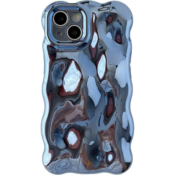 Water Ripple Wave Meteorite Bubble Pattern Chrome Plating Electroplated Candy Color Soft Compatible with iPhone Case (Eletro Blue,iPhone 15 Pro Max)