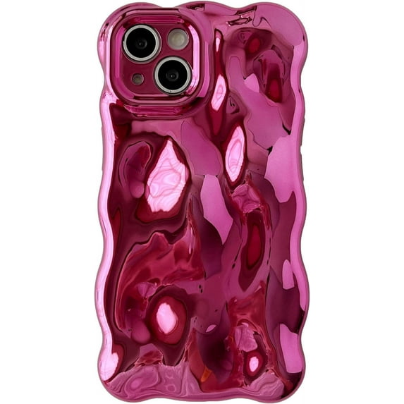 Water Ripple Wave Meteorite Bubble Pattern Chrome Plating Electroplated Candy Color Soft Compatible with iPhone Case (Eletro Red,iPhone 15)