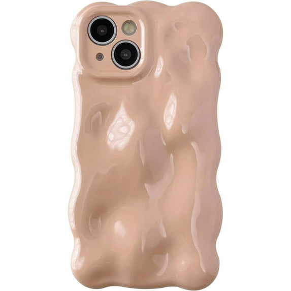 Water Ripple Wave Meteorite Bubble Pattern Chrome Plating Electroplated Candy Color Soft Compatible with iPhone Case (Khaki,iPhone 15)