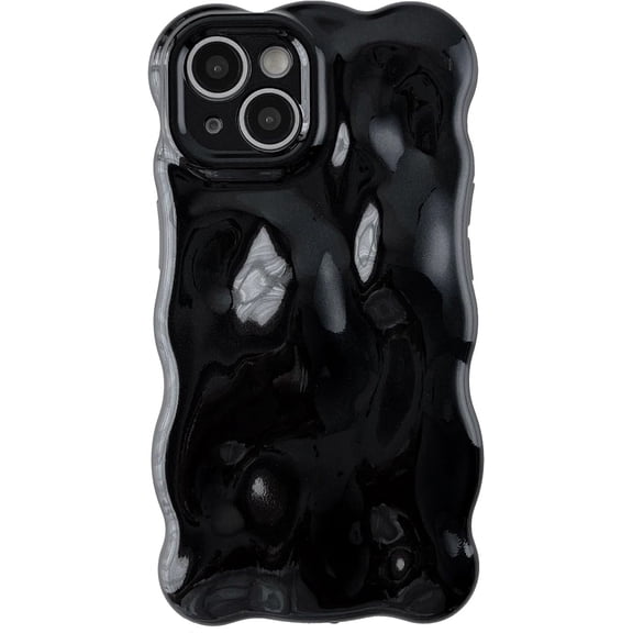 Water Ripple Wave Meteorite Bubble Pattern Chrome Plating Electroplated Candy Color Soft Compatible with iPhone Case (Light Black,iPhone 14)