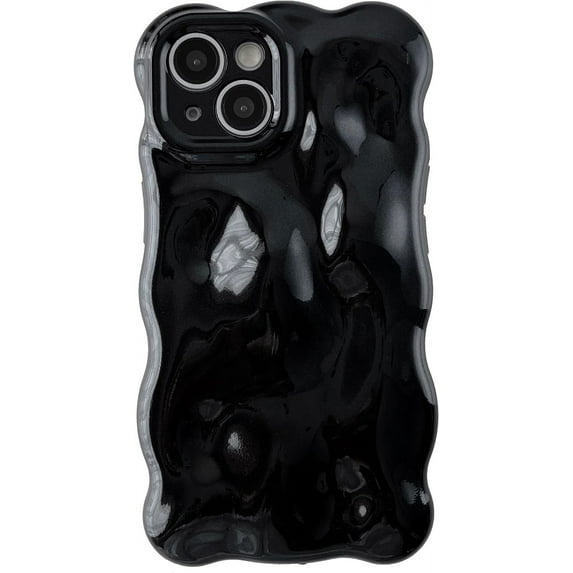 Water Ripple Wave Meteorite Bubble Pattern Chrome Plating Electroplated Candy Color Soft Compatible with iPhone Case (Light Black,iPhone 15)