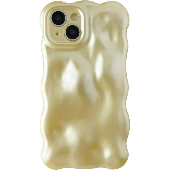 Water Ripple Wave Meteorite Bubble Pattern Chrome Plating Electroplated Candy Color Soft Compatible with iPhone Case (Light Yellow,iPhone 15 Plus)