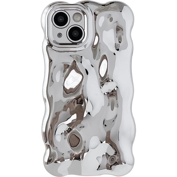 Water Ripple Wave Meteorite Bubble Pattern Chrome Plating Electroplated Candy Color Soft Compatible with iPhone Case (Silver,iPhone 14 Pro Max)
