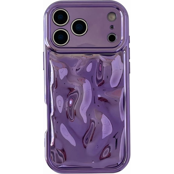 Water Ripple Wave Meteorite Bubble Pattern Chrome Plating Soft Compatible with iPhone Case (Purple,iPhone 17 Pro)