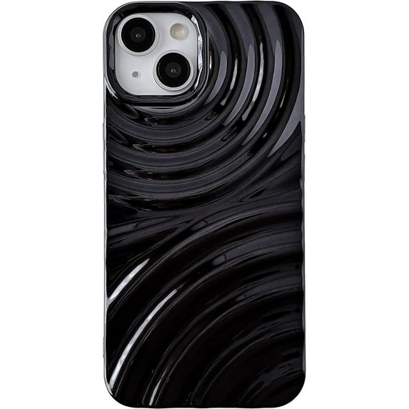 Water Ripple Wave Pattern Chrome Plating Electroplated Soft Compatible with iPhone Case (Light Black,iPhone 15 Pro)