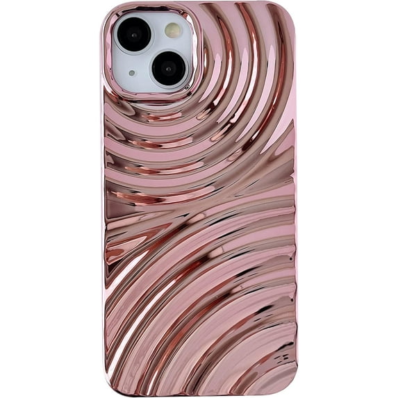 Water Ripple Wave Pattern Chrome Plating Electroplated Soft Compatible with iPhone Case (Light Pink,iPhone 14 Pro)