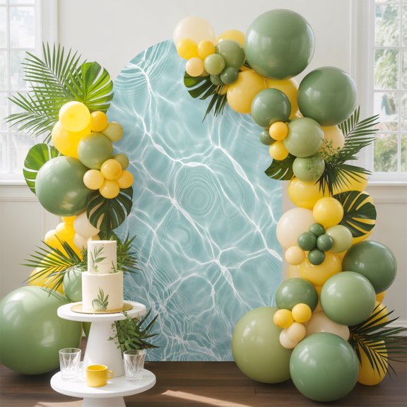 Water Ripples Arch Backdrop Cover, 4FT, Coastal Minimalist Ocean Turquoise Aqua Liquid Spandex Arch Covers Double-Sided Backdrop for Wedding Birthday Party Photo Background Decoration