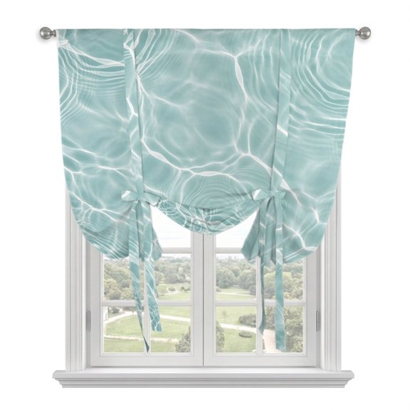 Water Ripples Tie Up Balloon Window Curtain 52W x 45L Inch, Coastal Minimalist Ocean Turquoise Aqua Liquid Rod Pocket Adjustable Tie Up Curtains Small Kitchen Sink Curtains for Cafe Bedroom