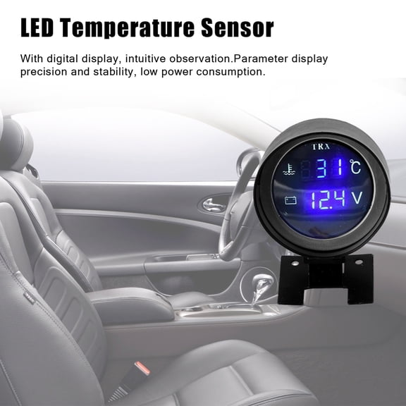 Water Round LED Digital Car Truck Water Temp Gauge 2 In 1 Water Temperature Voltage Meter For 12V 24V Vehicles Trucks