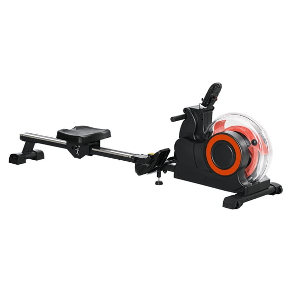 Water Rowing Machine, Foldable Cardio Equipment with LCD Monitor, Red