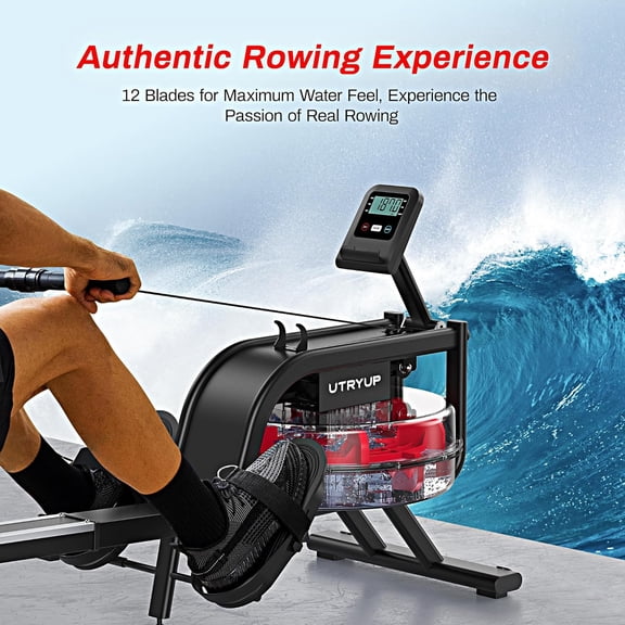 Water Rowing  R10 with  App Support, 12-Blade Resistance System for Home Cardio Workout