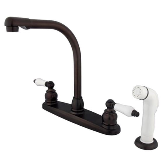 Water Saving Victorian High Arch Kitchen Faucet with Oak & Porcelain Lever Handles, Oil Rubbed Bronze