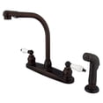 thumbnail image 1 of Water Saving Victorian High Arch Kitchen Faucet with Oak & Porcelain Lever Handles & Sprayer, Oil Rubbed Bronze, 1 of 1